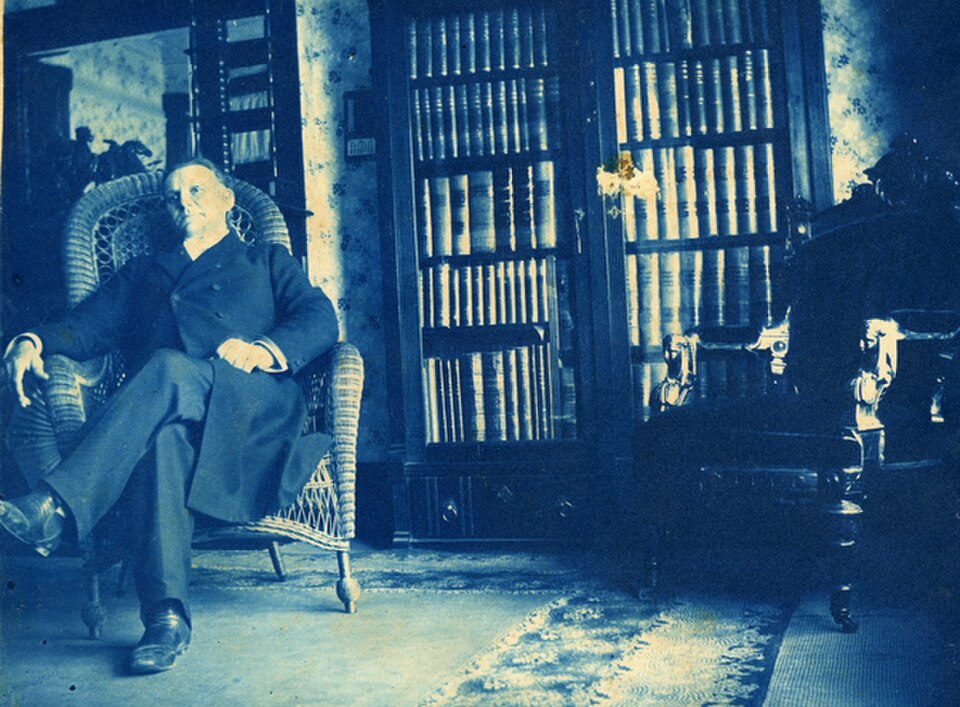 koreshan founder cyrus teed in his chicago, illinois office (11818757444) from wikimedia